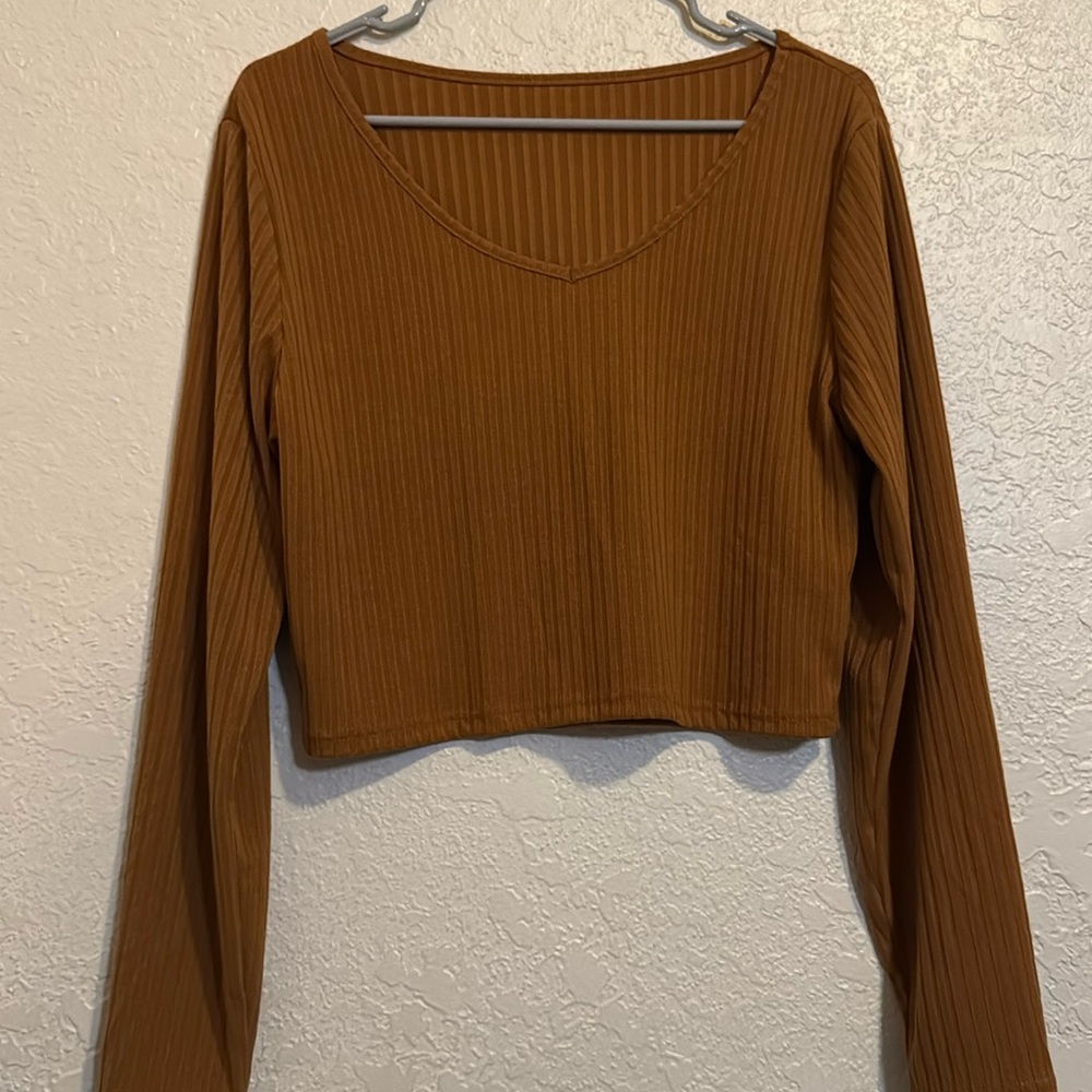 SHEIN MOOSTA Plus Solid Rib-knit V Neck Tee